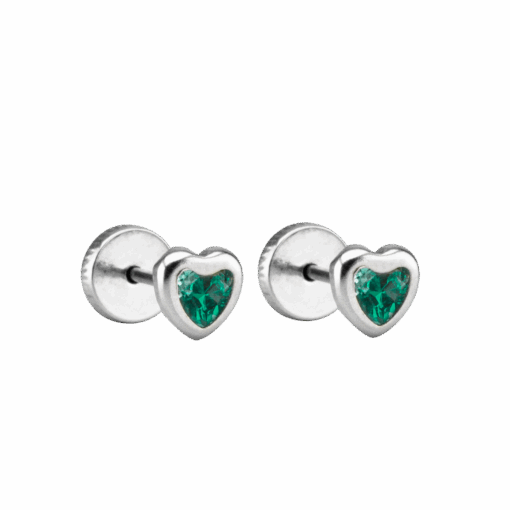 PAR DE AROS ABRIDORES CORAZON CON PIEDRA CUBIC