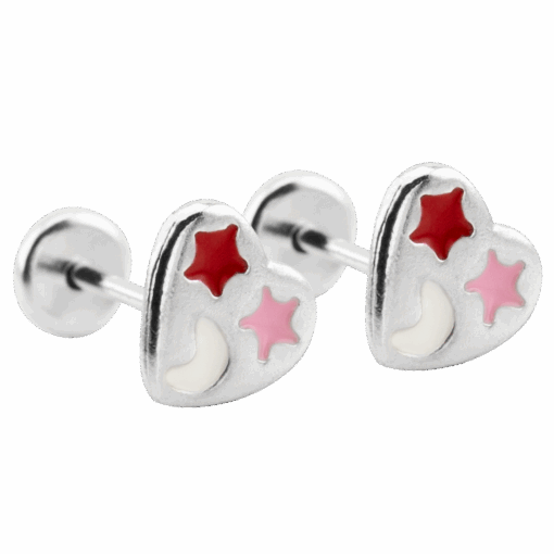 AROS ABRIDORES DOBLE CORAZON CON ESTRELLAS ESMALTADO