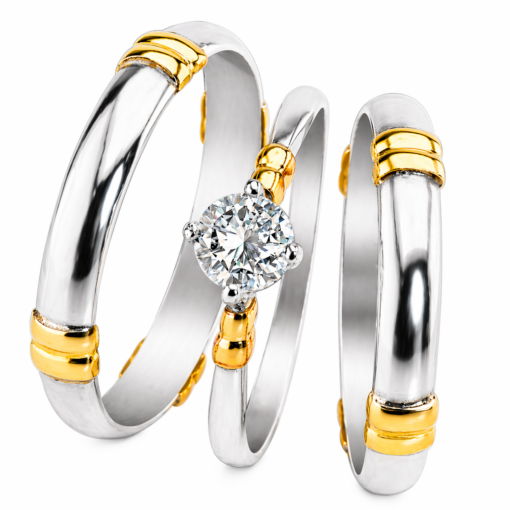 Par Alianzas Puntos Cardinales Plata 950 Y Oro 18K Con Anillo Solitario