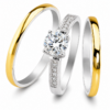 Par Alianzas Media caña 2mm Plata 950 Y Oro 18K Con Anillo Solitario