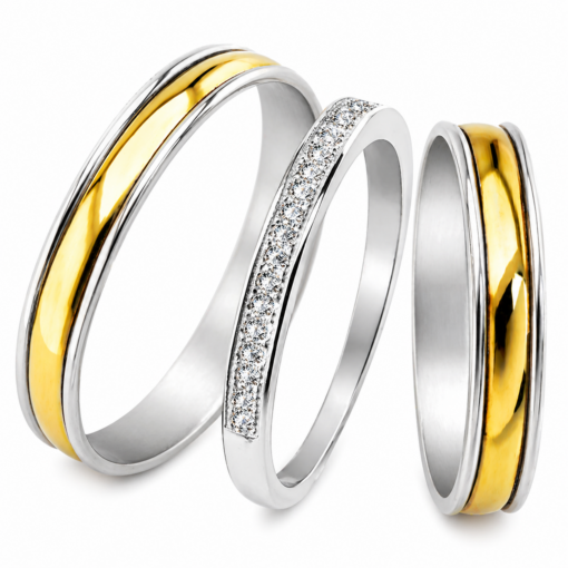 Par Alianzas 3.5mm Plata 950 Y Oro 18K Con Anillo Medio Sin Fin