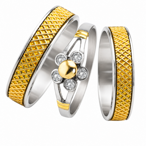 Alianzas Rombitos Plata 950 Y Oro 18K Con Anillo Flor