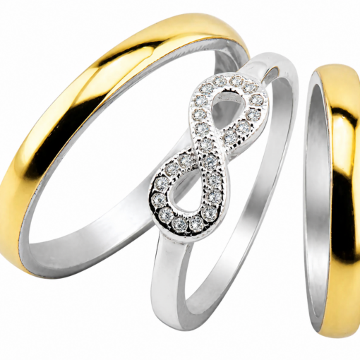 Par Alianzas 3mm Plata 950 Y Oro 18K Con Anillo Infinito