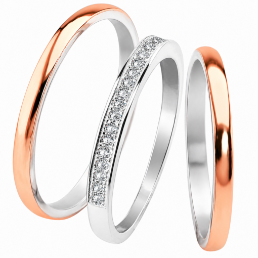 Par Alianzas Media caña 2mm Plata 950 Y Oro 18K Rose Con Anillo Medio Sin Fin