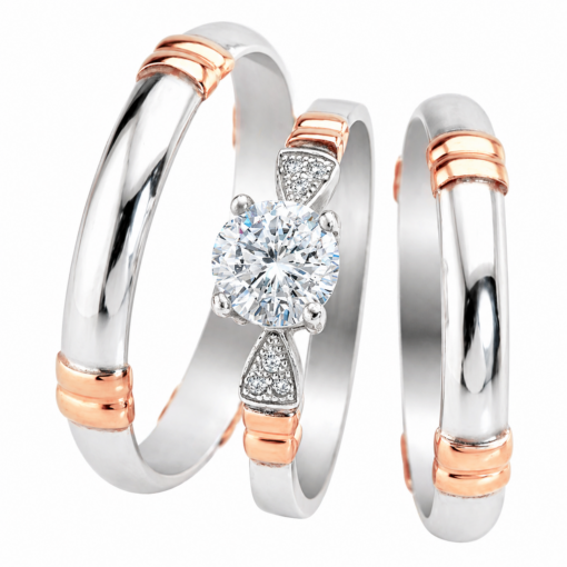 Alianzas Puntos Cardinales Plata 950 Y Oro 18K Rose Con Anillo Cintillo