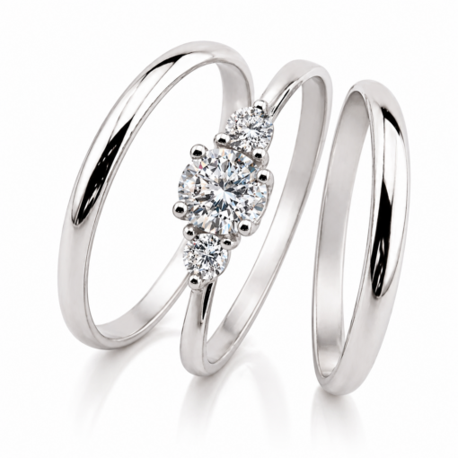Par Alianzas Media Caña 2mm Plata 950 Con Anillo Cintillo 3 Piedras