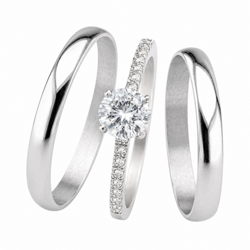 Par Alianzas Media Caña 3mm Plata 950 Con Anillo Piedra Central