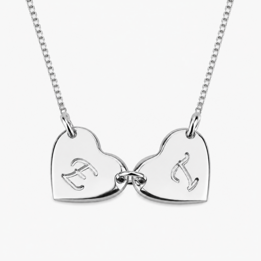 Cadena Con Dije 2 Corazones Grabado Iniciales Plata 925