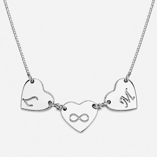 Cadena Con Dije 3 Corazones Grabado Iniciales Plata 925