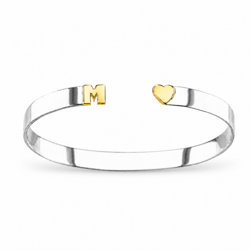 Pulsera Media Esclava Inicial Con Corazón De Plata Y Oro