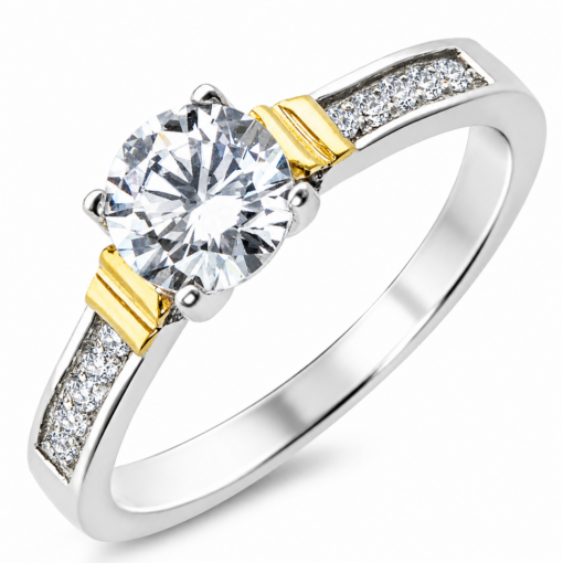 Anillo Cintillo Piedra Central Plata 925 Y Oro 18k