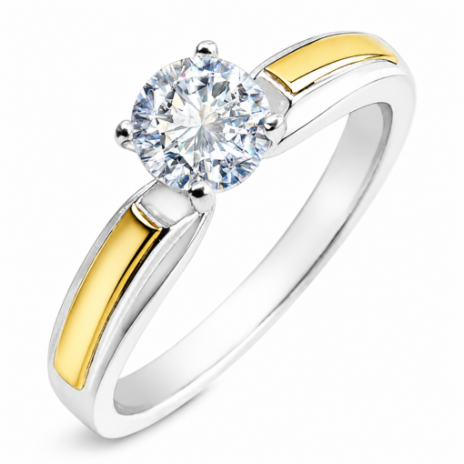 Anillo Solitario Piedra Central Plata 925 Y Oro 18k