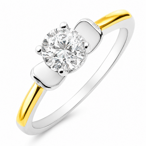 Anillo Solitario Tipo Flor De Plata 925 Y Oro 18k