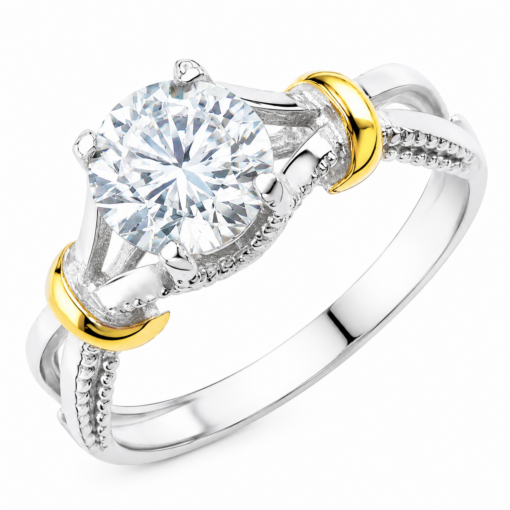 Anillo Solitario Piedra Central Plata 925 Y Oro 18k