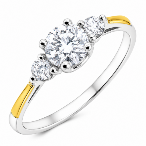 Anillo Cintillo Con 3 Piedras Plata 925 Y Oro 18k