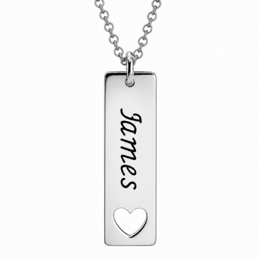 Cadena Con Dije Barrita Nombre Y Corazón Plata 925