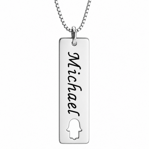 Cadena Con Dije Barrita Nombre Y Mano De Fatima Plata 925