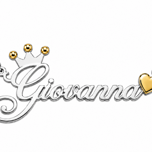 Cadena Con Dije Nombre Corona Corazón Plata Y Oro