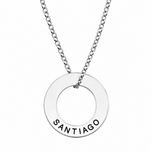 Cadena Con Dije Argolla Estilo Ruso Grabado Personalizado Plata 925
