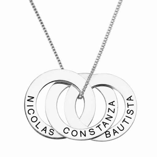 Cadena Con Dije 3 Argollas Estilo Ruso Grabado Personalizado Plata 925