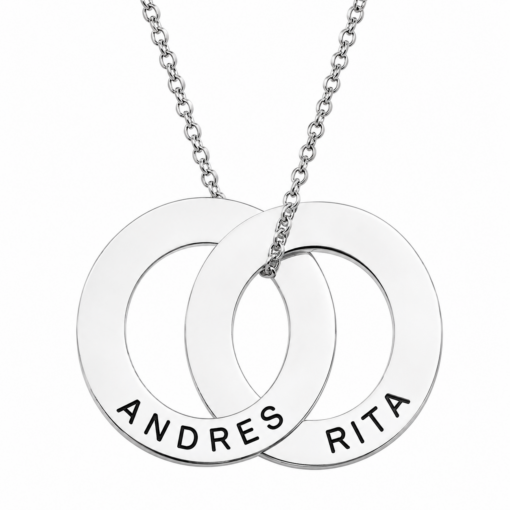 Cadena Con Dije 2 Argollas Estilo Ruso Grabado Personalizado Plata 925