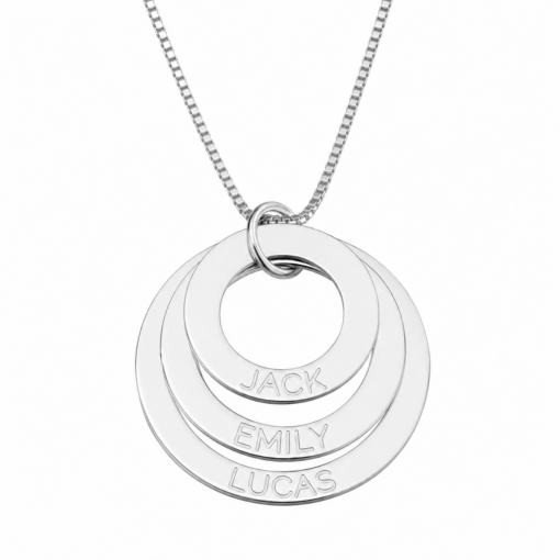Cadena Con Dije 3 Argollas Grabado Nombres Plata 925