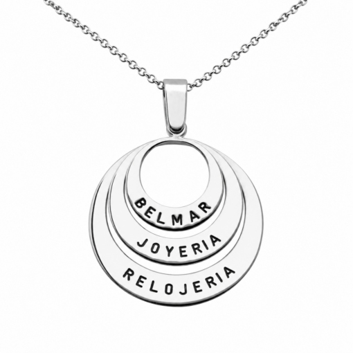 Cadena Y Dije 3 Argollas Mayor Menor Plata 925 Con Grabado Nombres