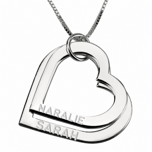 Cadena Con Dije 2 Corazones Grabado Nombres Plata 925