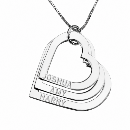 Cadena Con Dije 3 Corazones Grabado Nombres Plata 925