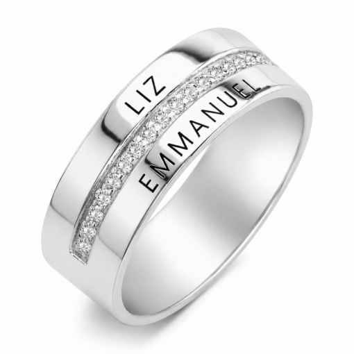 Anillo Doble Puente De Plata 925 Con Piedras Y Grabado Personalizado