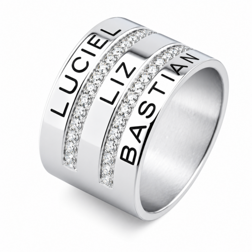 Anillo Triple Puente De Plata 925 Con Piedras Y Grabado Personalizado