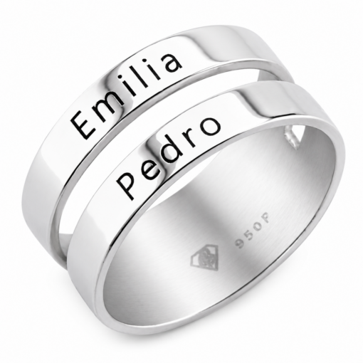 Anillo Doble Puente De Plata 925 Con Grabado Personalizado